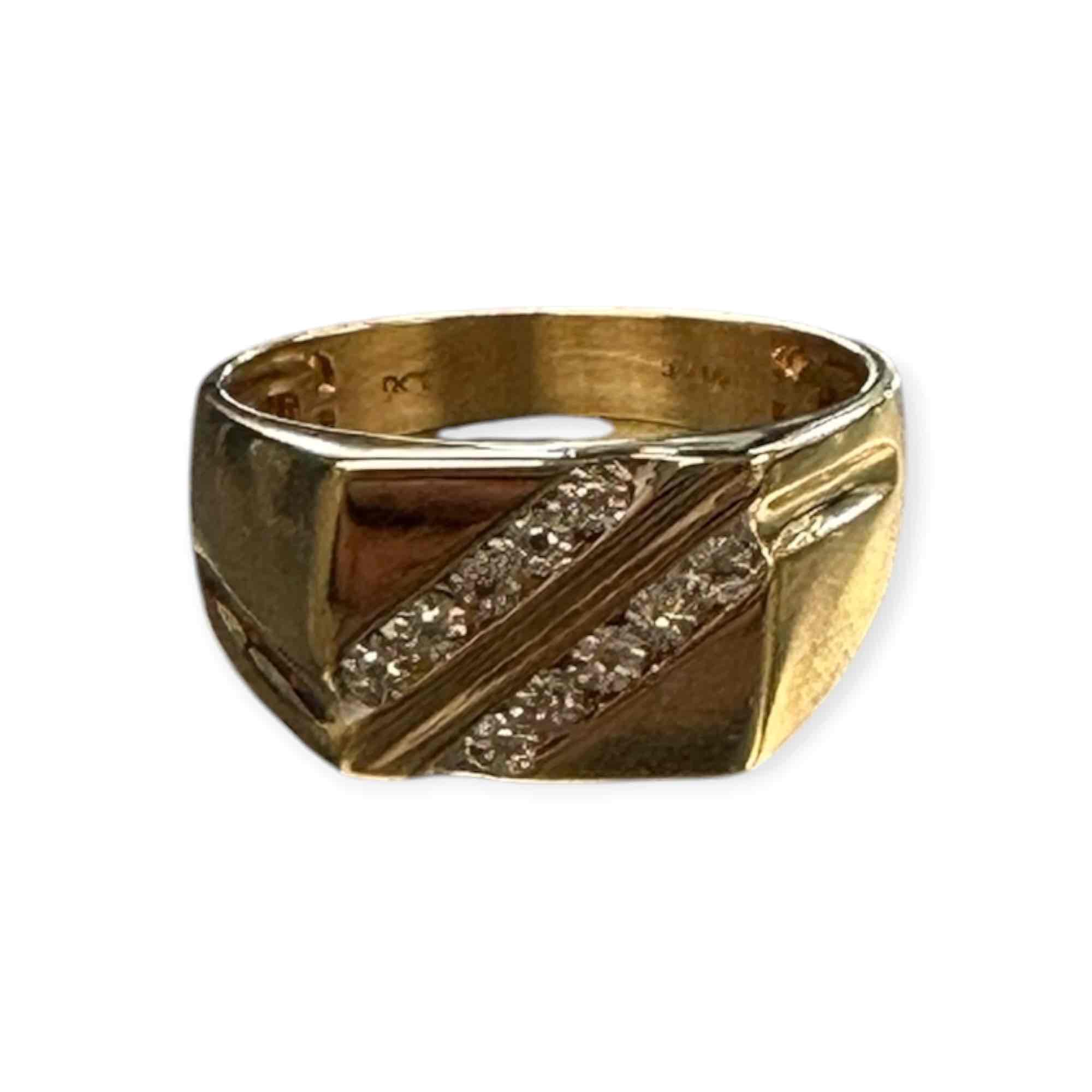 MENS 9CT YELLOW GOLD SIGNET RING 4.8GMS TDW 0.05CTS