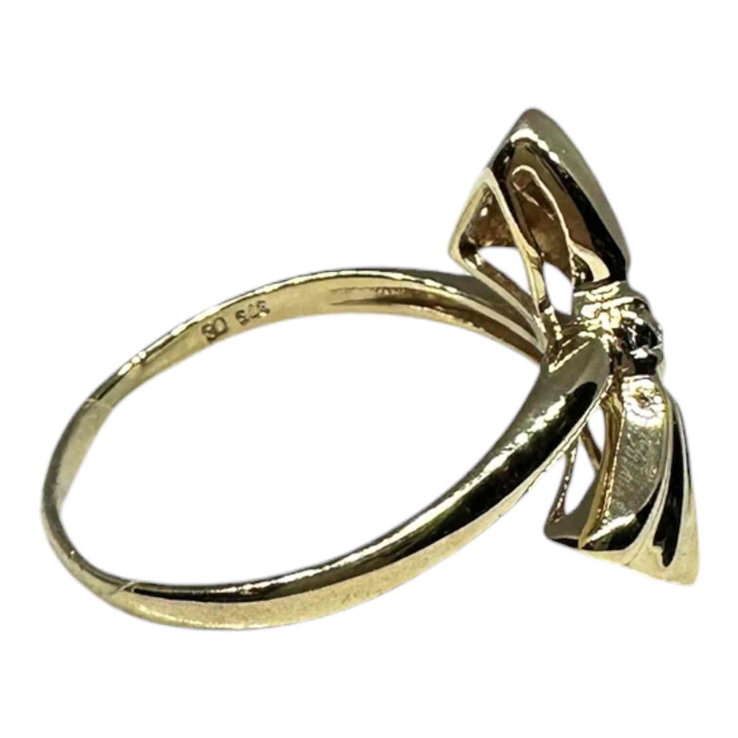 LADIES 9CT YELLOW GOLD BOW RING TDW 0.01CT