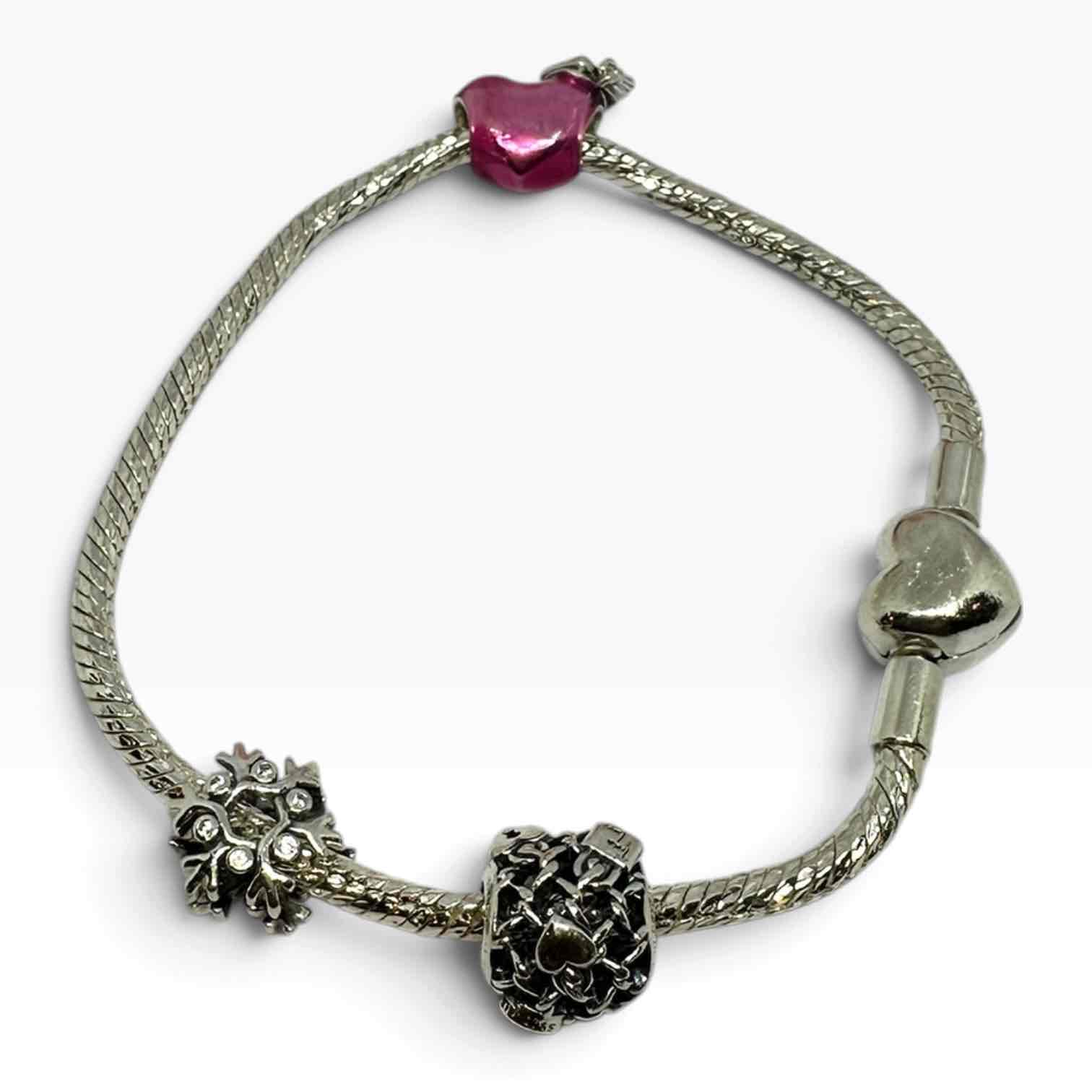PANDORA 925 STERLING SILVER BRACELET WITH CHARMS