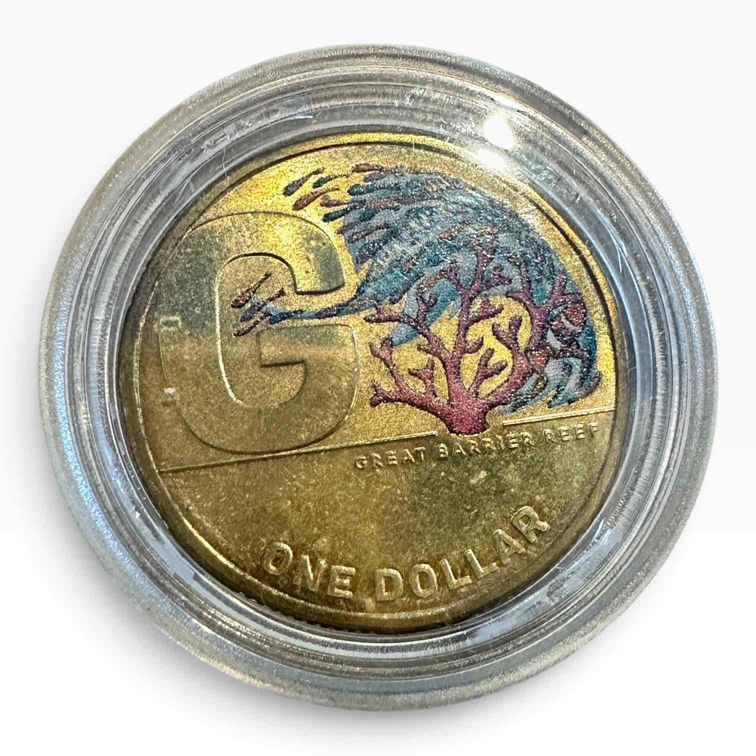 COLOURED "G" GREAT BARRIER REEF $1 2021 COIN