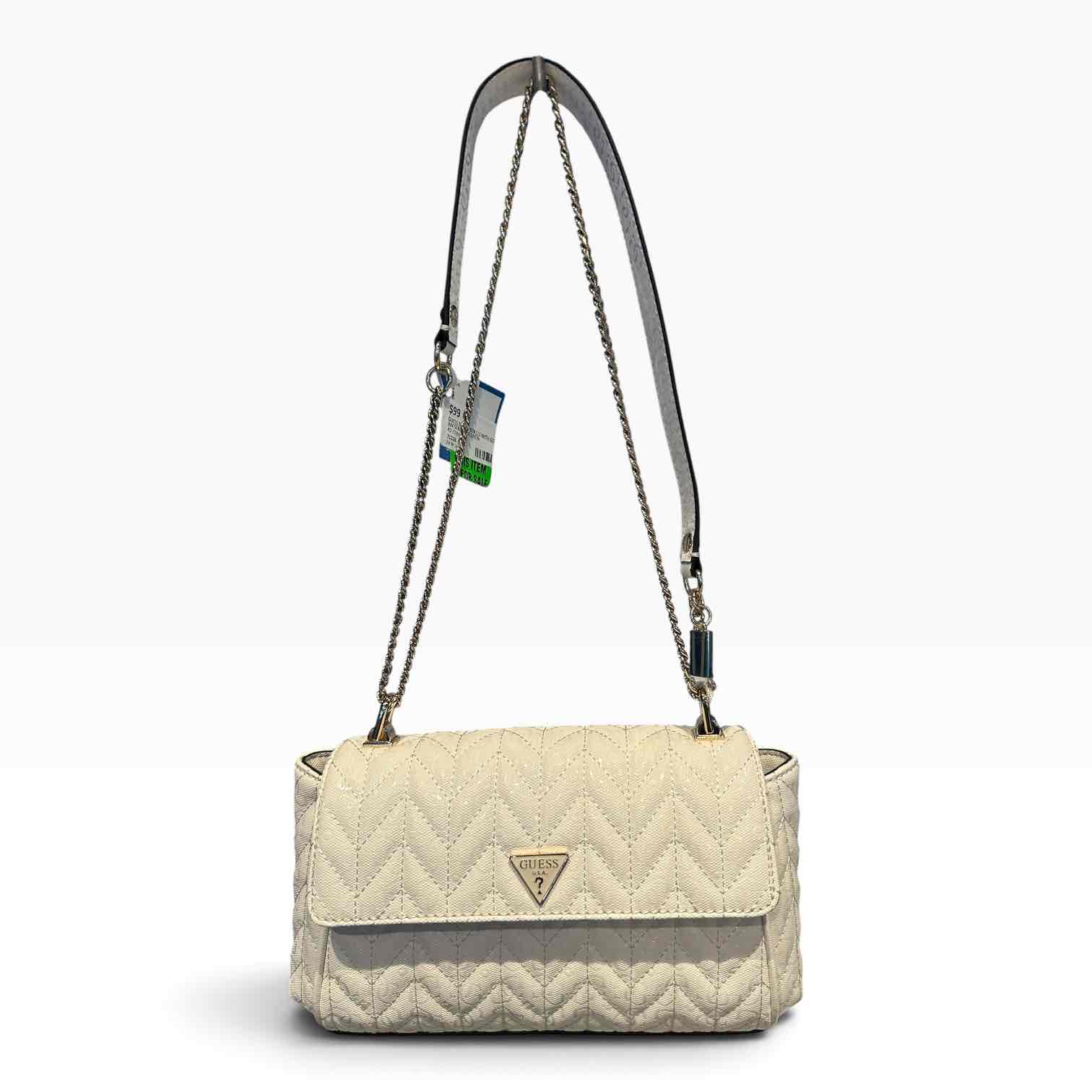 GUESS GG974121 WHITE QUILTED SHOULDER BAG -CHAIN STRAP