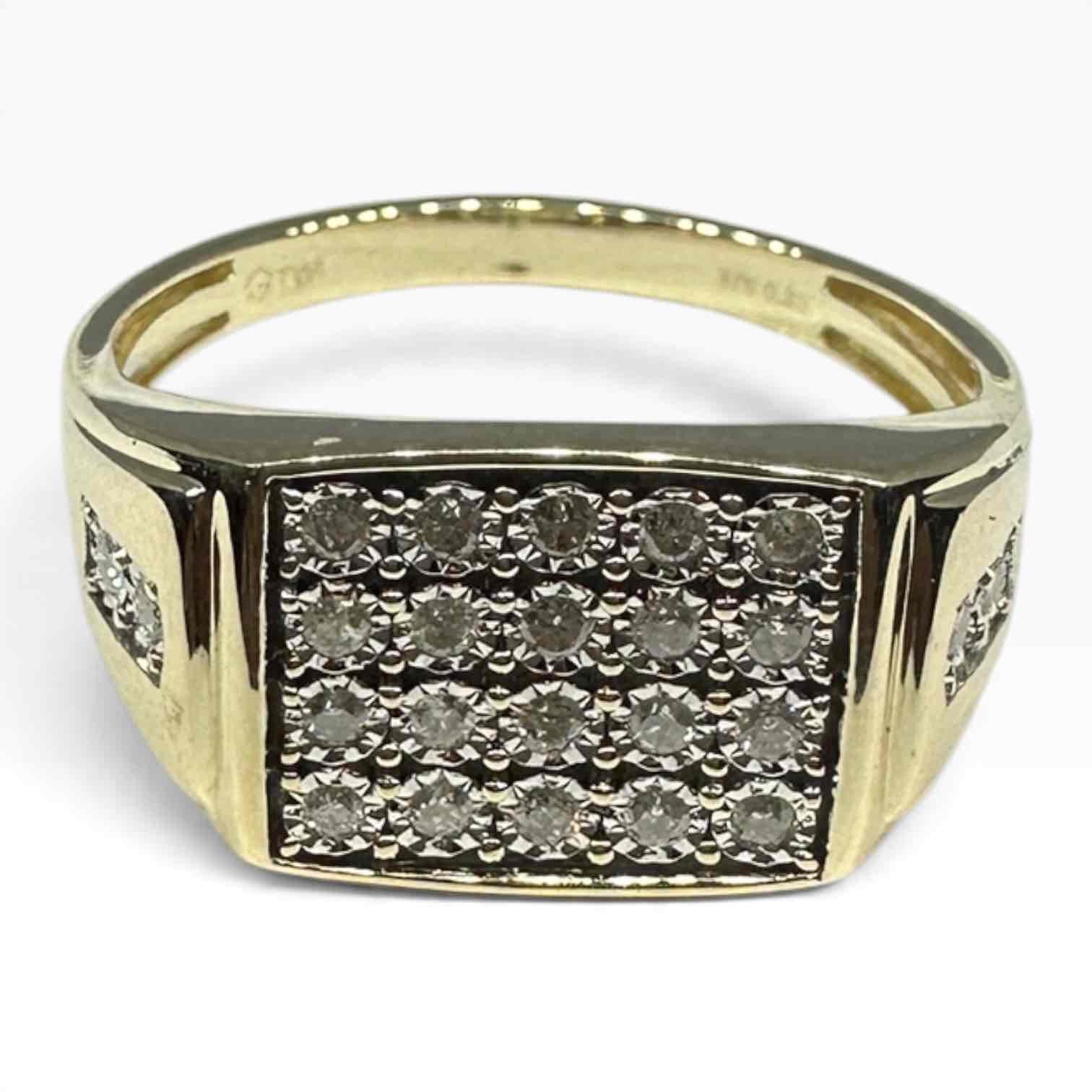 MENS 9CT YELLOW GOLD DIAMOND RING TDW 1.00CTS