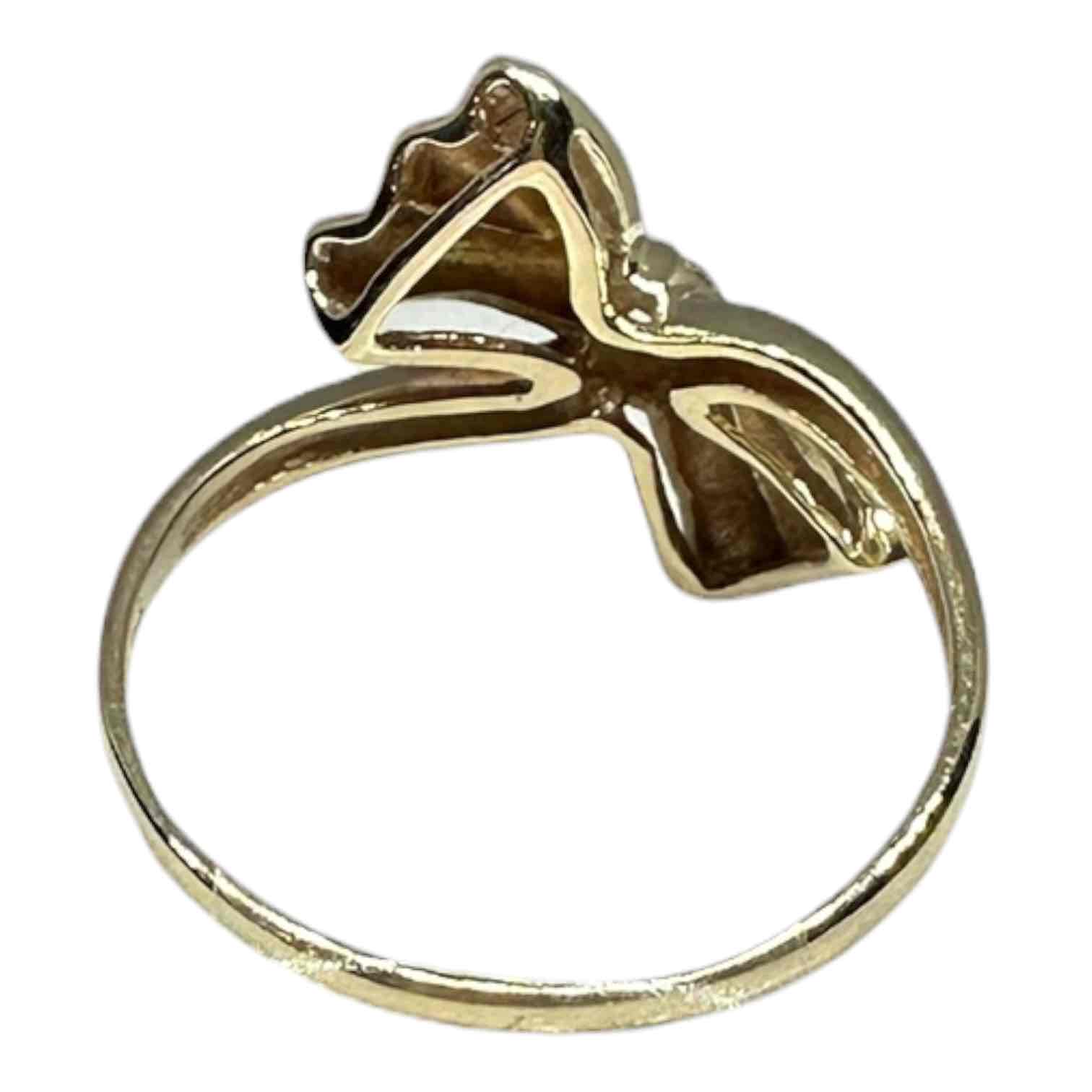 LADIES 9CT YELLOW GOLD BOW RING TDW 0.01CT