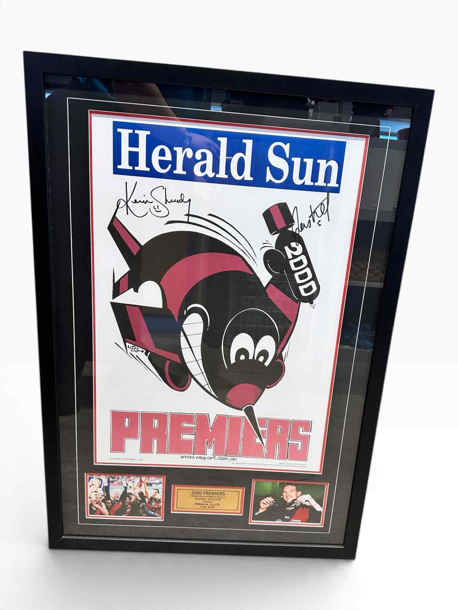 CLASSIC 2000 ESSENDON BOMBERS "PREMIERS" HERALD SUN POSTER - FRAMED
