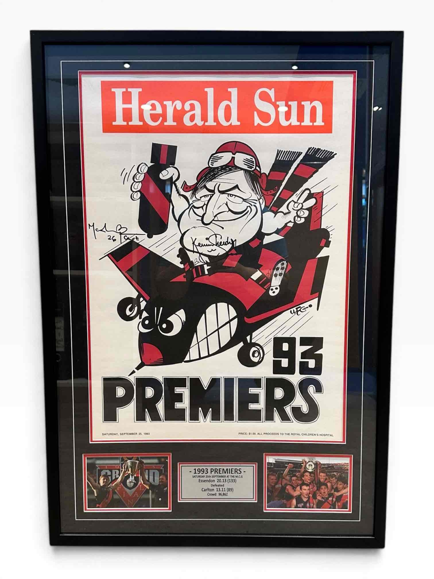1993 ESSENDON BOMBERS HERALD SUN PREIMIERSHIP POSTER - FRAMED