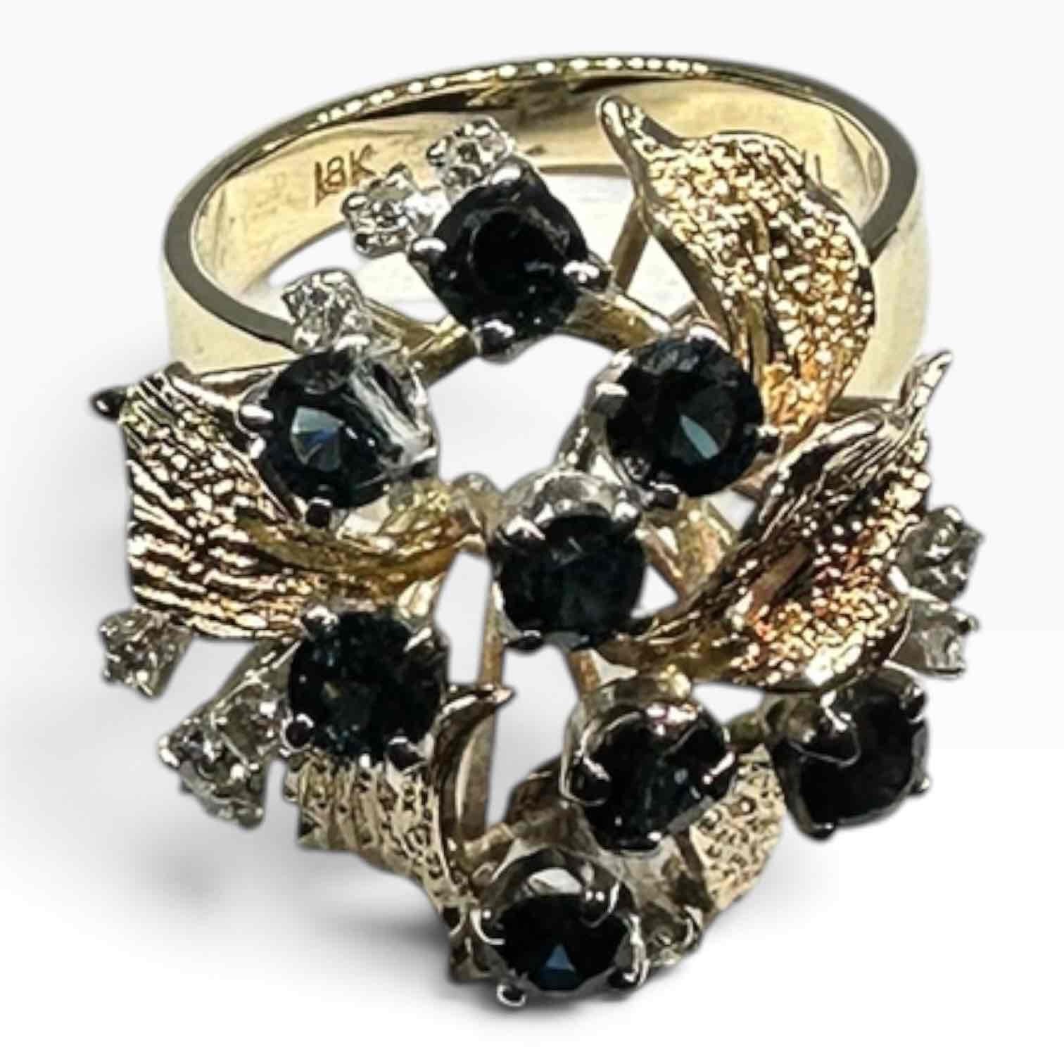 LADIES 18CT YELLOW GOLD DIAMOND RING TDW 0.10CTS WITH SAPPHIRE STONES